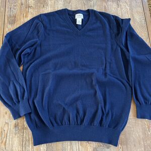 LL Bean 95% Cotton 5% Cashmere Blend Navy Blue V Neck Vintage Sweater Men’s Med